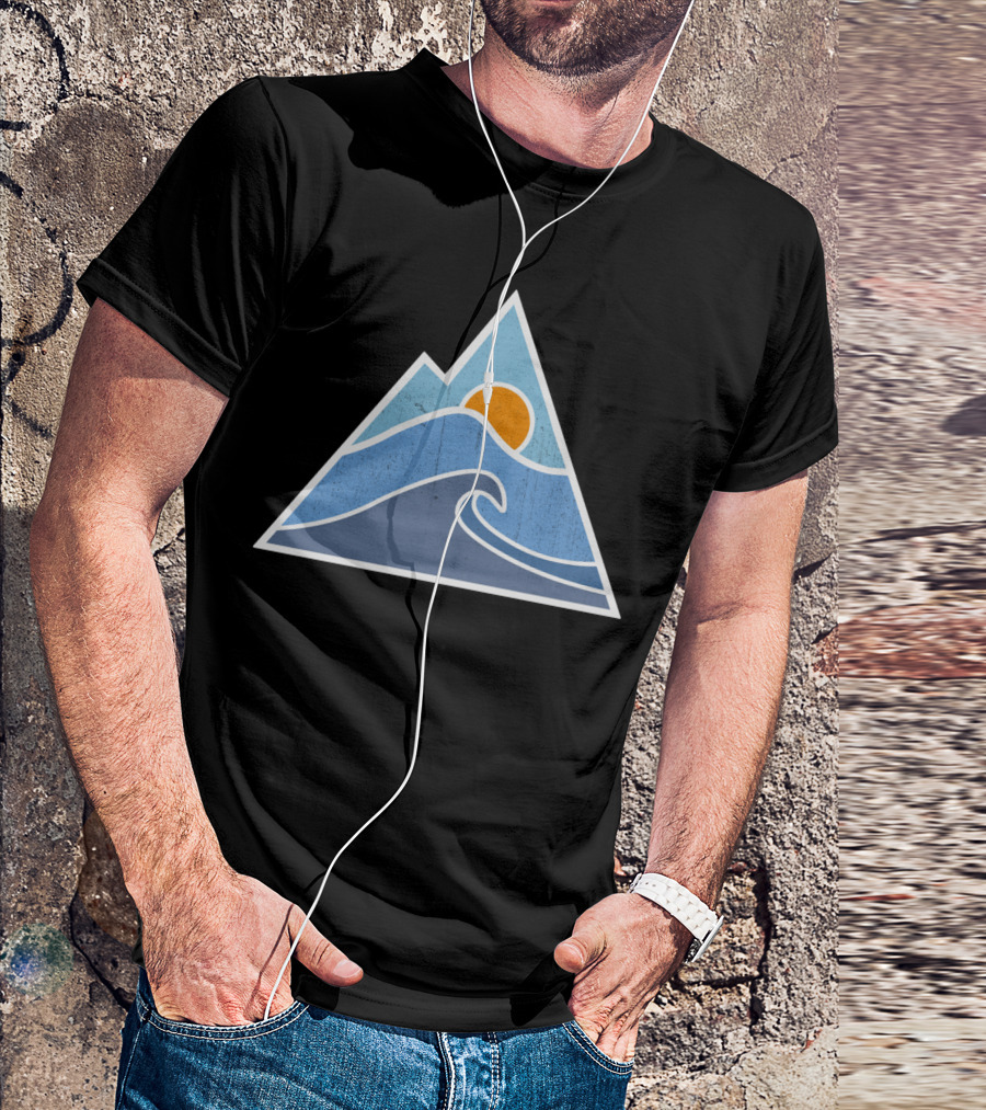 Orange Sun Over Blue Waves Within Mountain Triangle T-Shirt