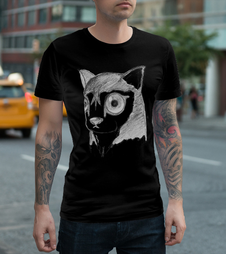 Creepy Husky Dog Stare Chalk Drawing T-Shirt