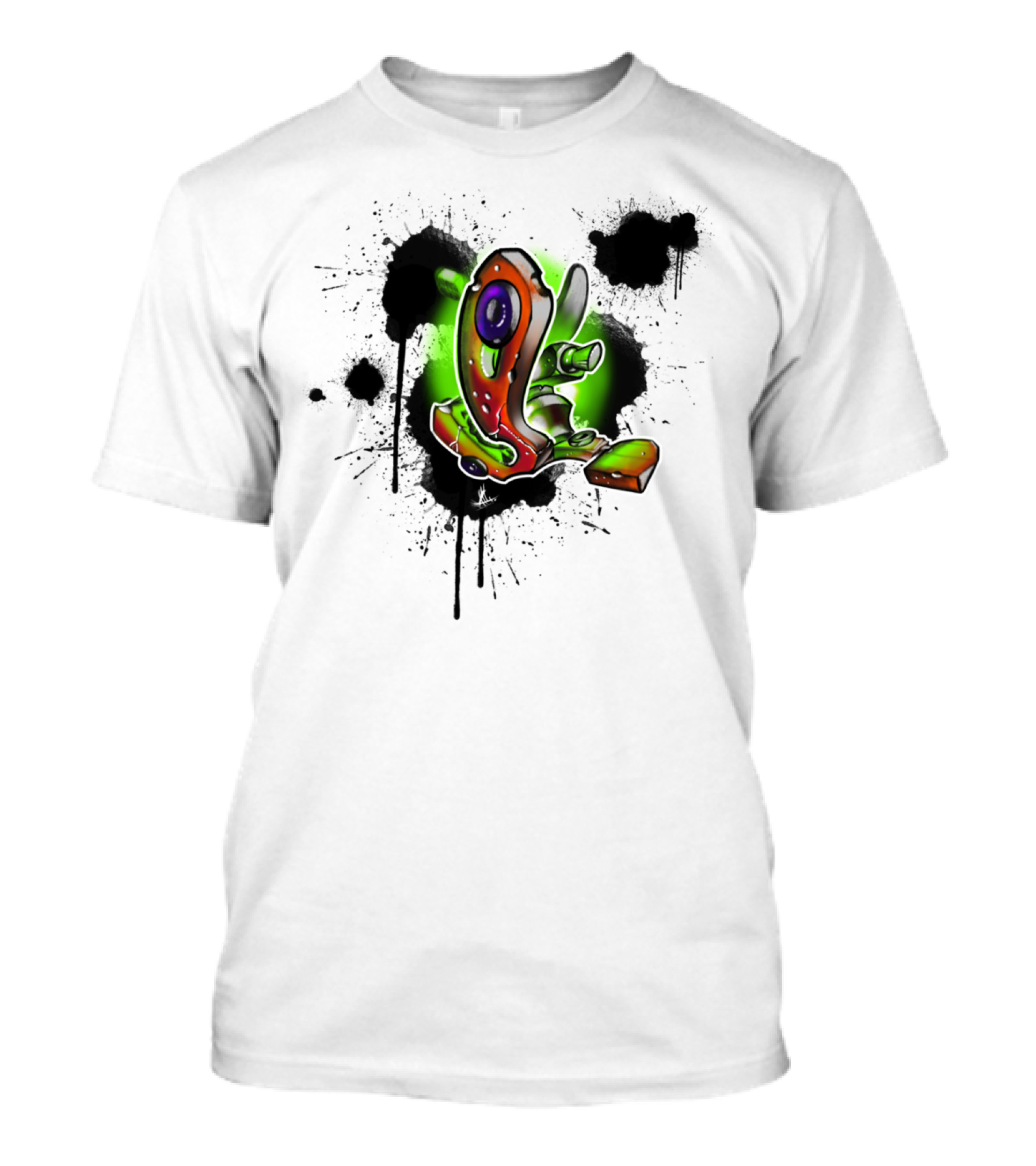 Orange Tattoo Machine Green Glow Splatter T-Shirt