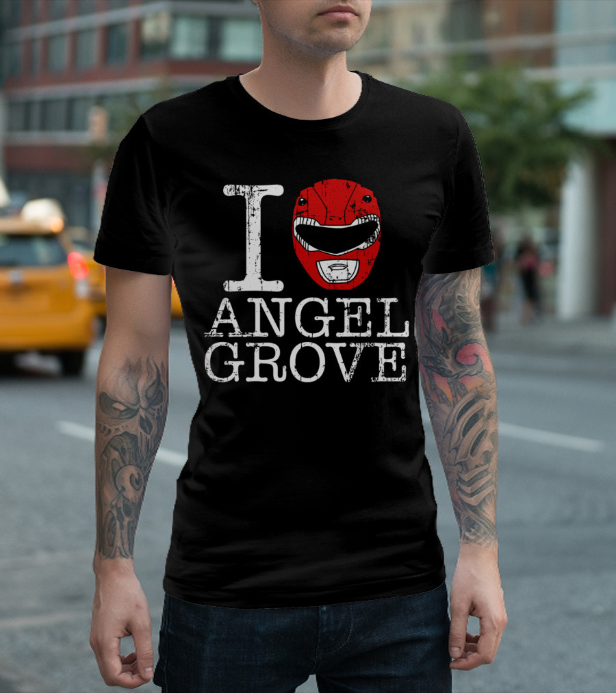 I Love Angel Grove Red Ranger Helmet T-Shirt