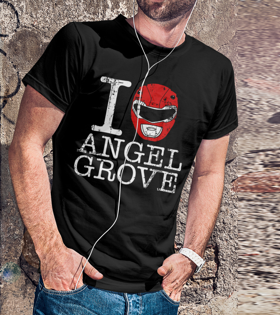 I Love Angel Grove Red Ranger Helmet T-Shirt