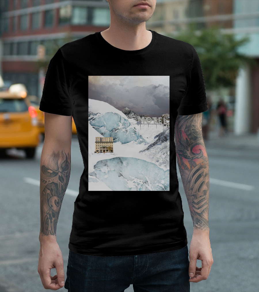 Motel Sign With Snowy Mountain Landscape And Building T-Shirt