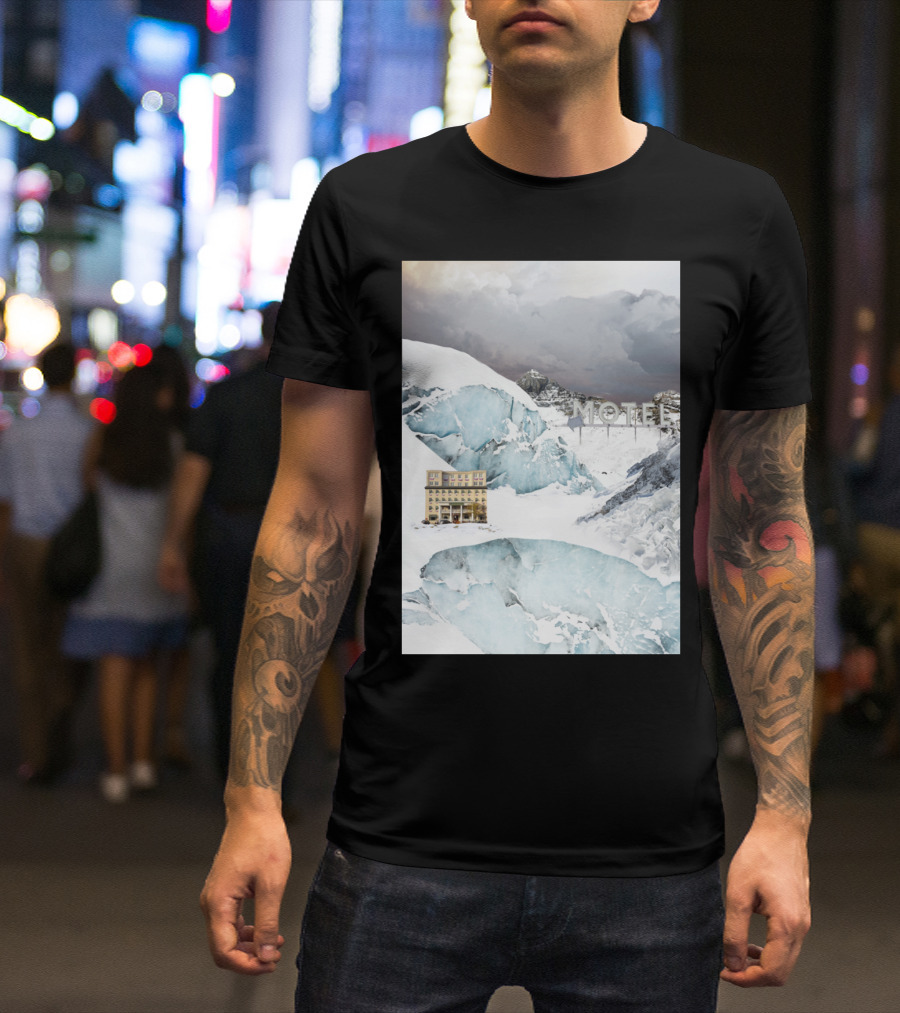Motel Sign With Snowy Mountain Landscape And Building T-Shirt