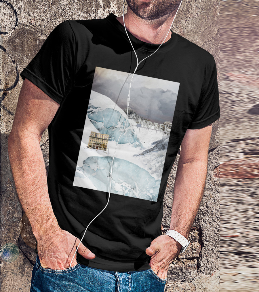 Motel Sign With Snowy Mountain Landscape And Building T-Shirt