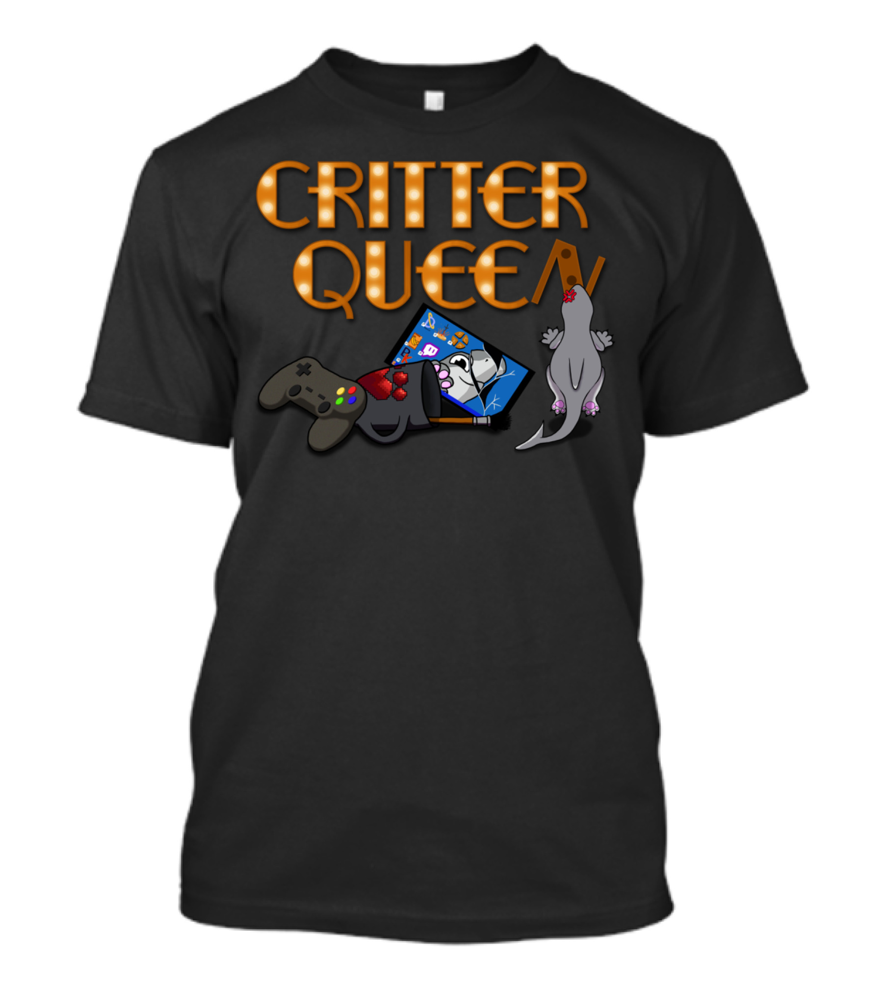 CRITTER QUEEN Gaming Rat With Cheese And TV Controller T-Shirt