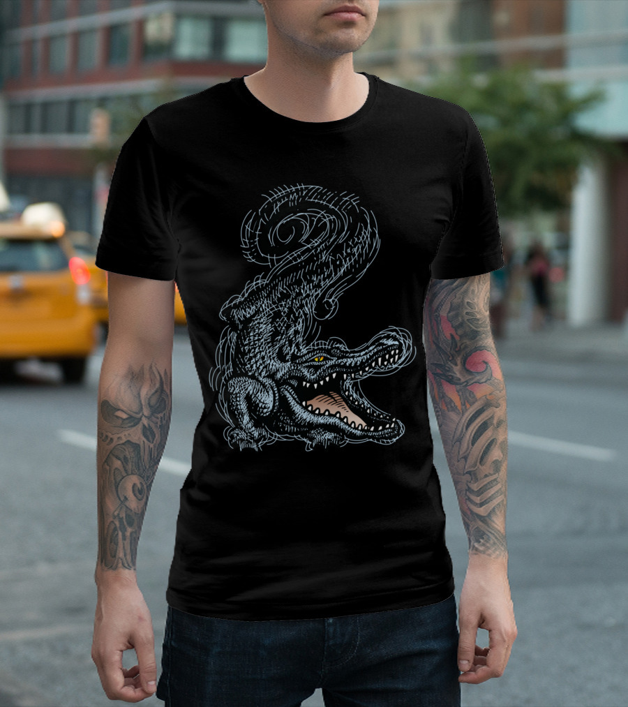 Crocodile Hand Drawing Decoration Swirling Tail T-Shirt