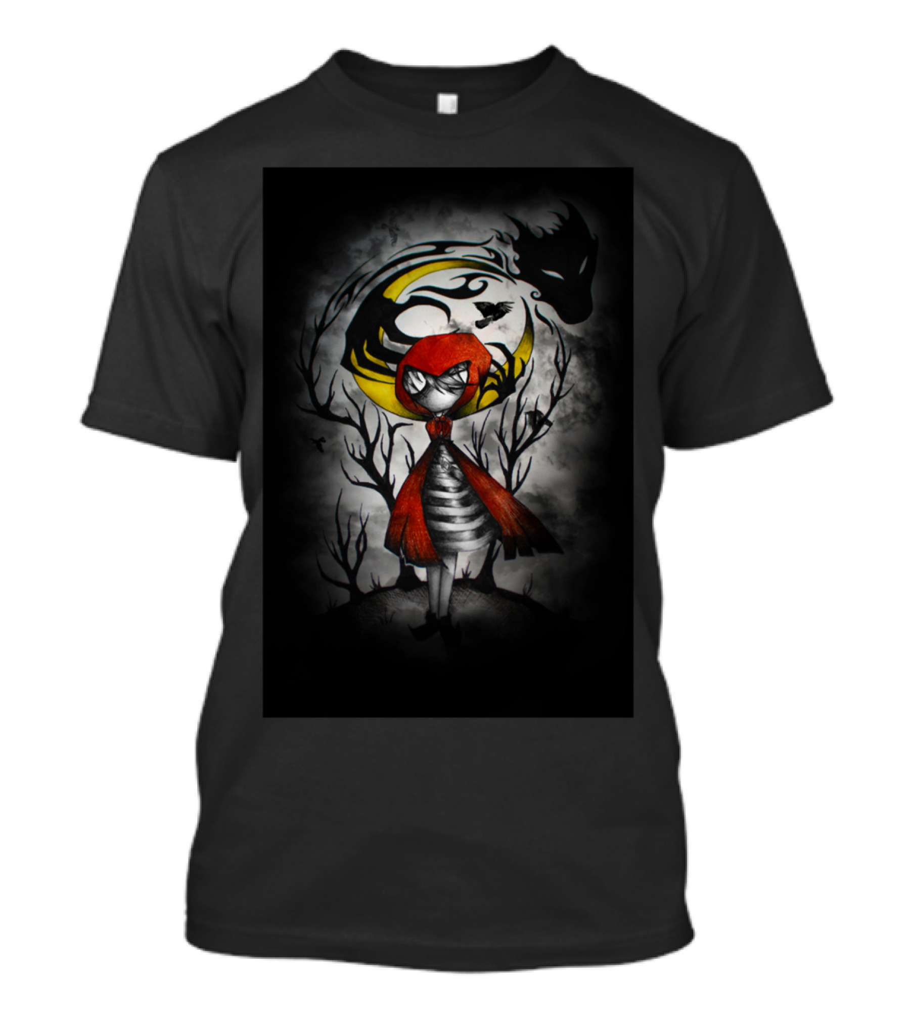 Little Red Riding Hood Gothic Forest Moon Dragon Shadow T-Shirt