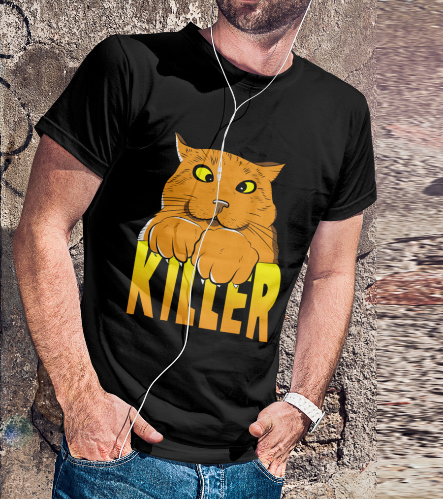 Cross Eyed Killer Cat Playfully Fierce Face T-Shirt