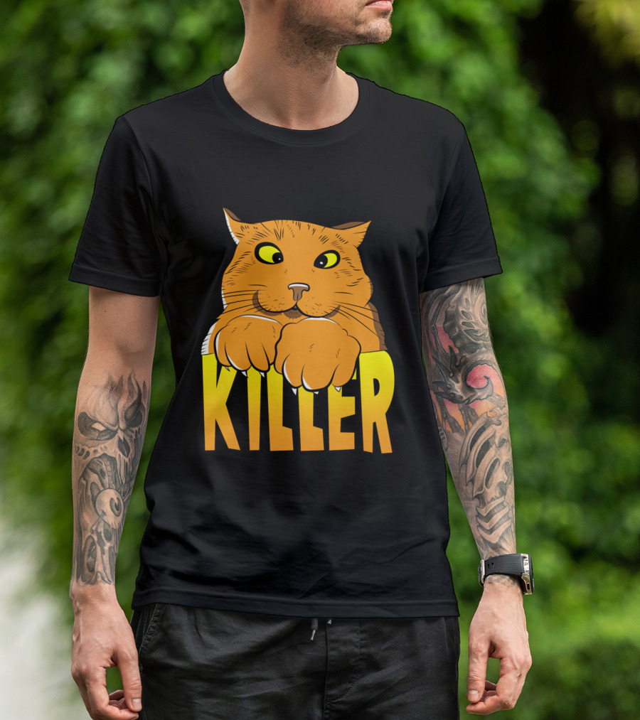 Cross Eyed Killer Cat Playfully Fierce Face T-Shirt