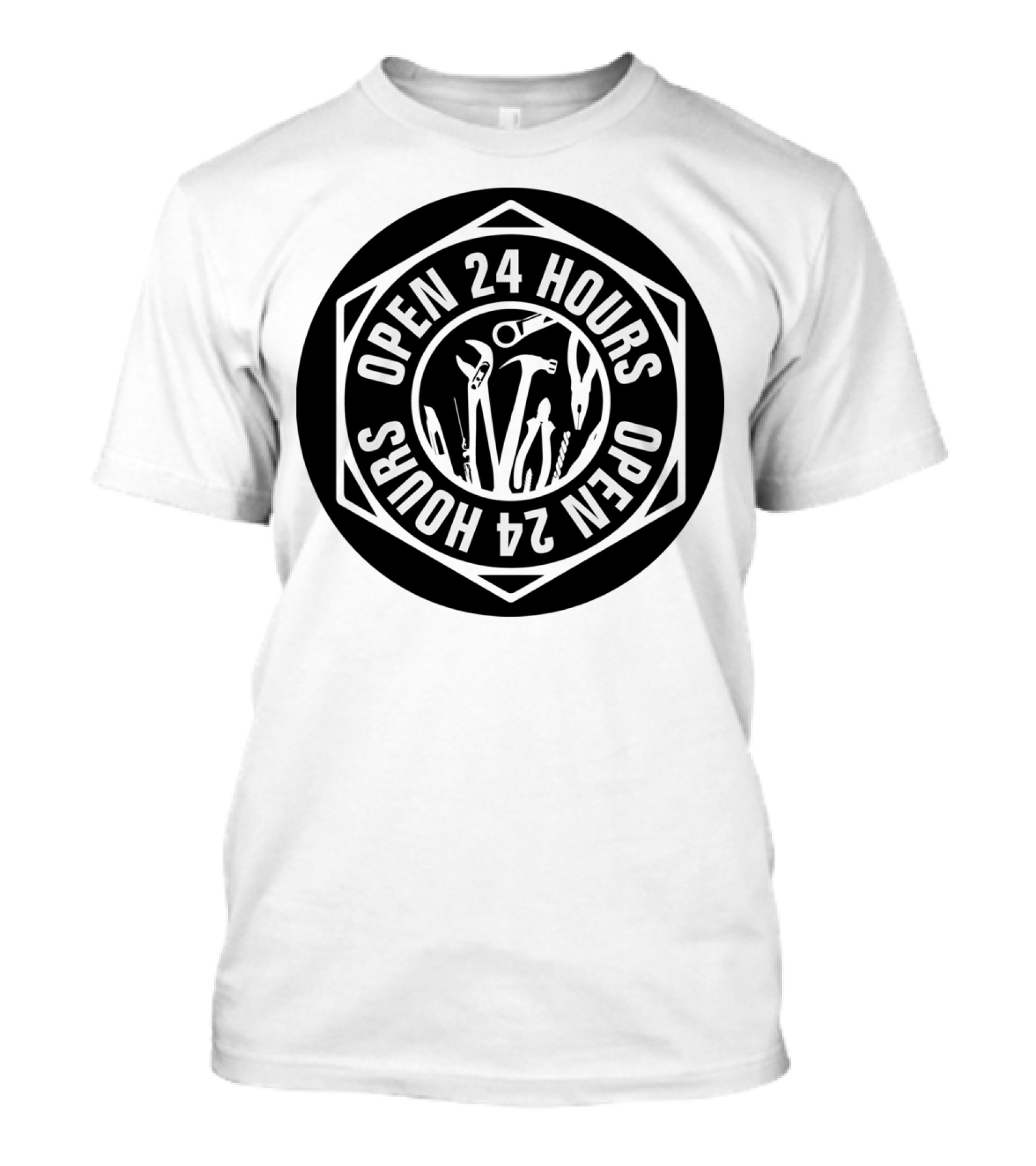 Open 24 Hours Mechanic Tools Circle T-Shirt