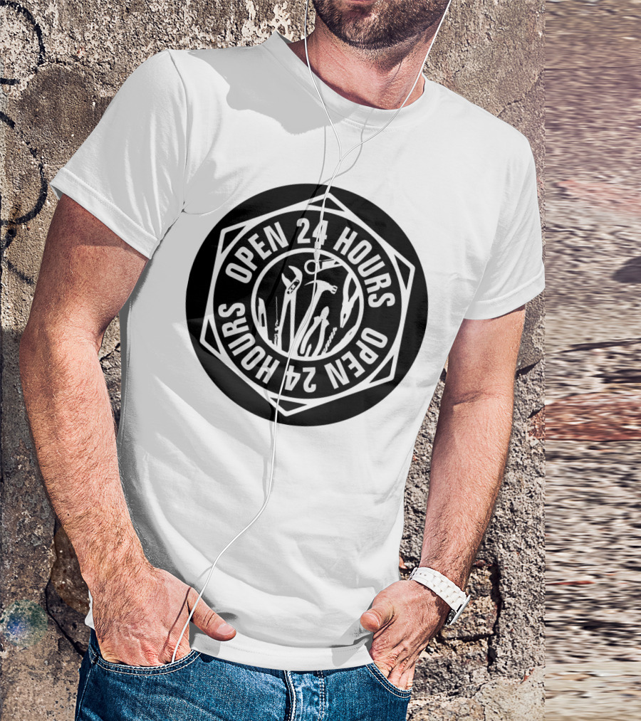 Open 24 Hours Mechanic Tools Circle T-Shirt