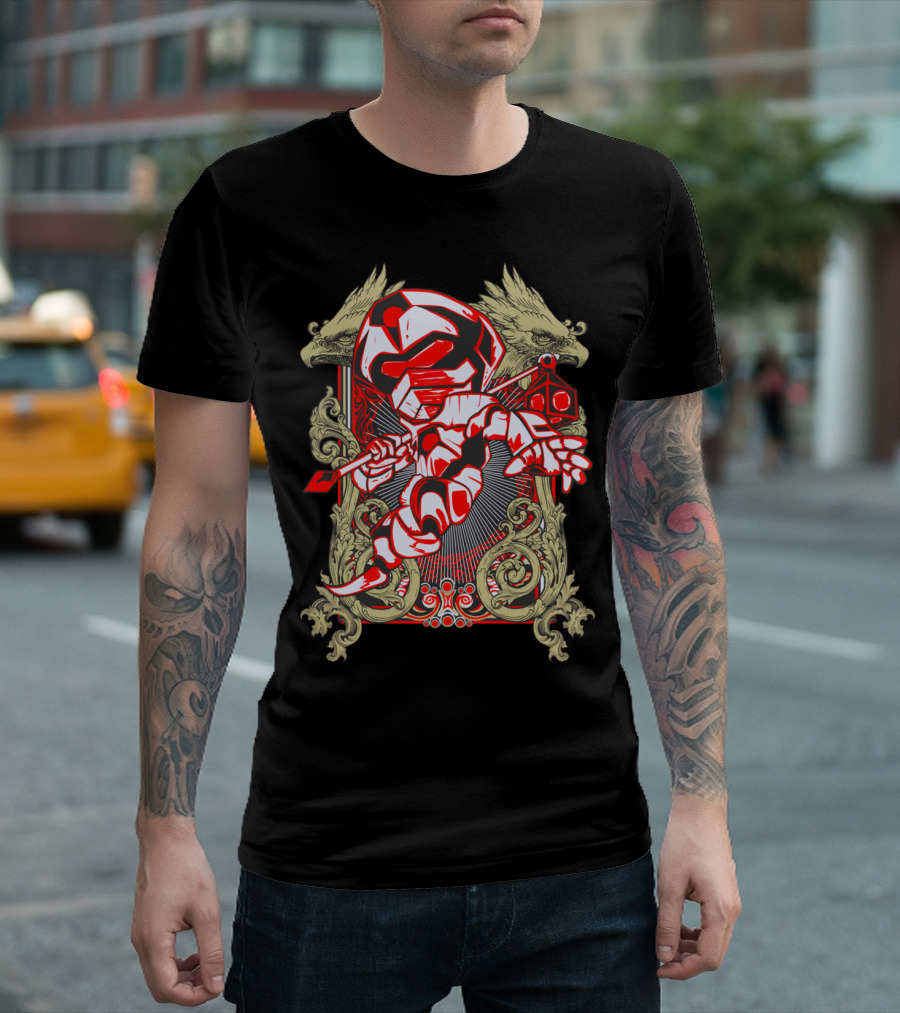 Orc Libra Red Warrior with Mythical Beasts and Intricate Scrollwork T-Shirt