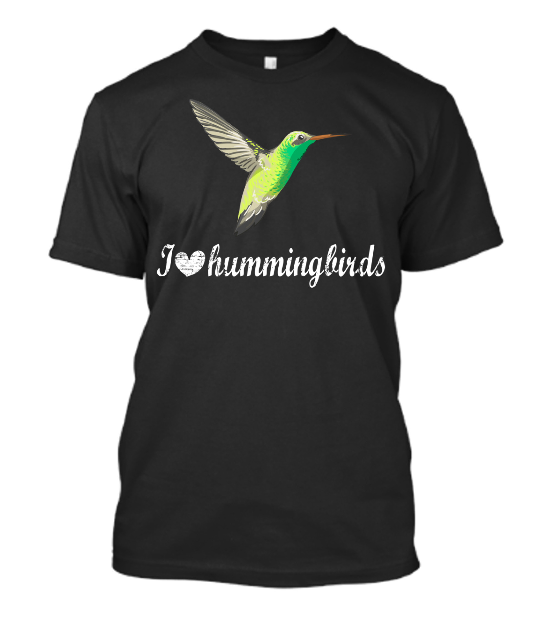 I Love Hummingbirds With Illustrated Green And Yellow Bird T-Shirt