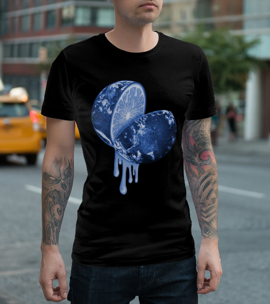 When Life Gives You Lemons Blue Earth Citrus Planet Dripping Juicy Globe T-Shirt