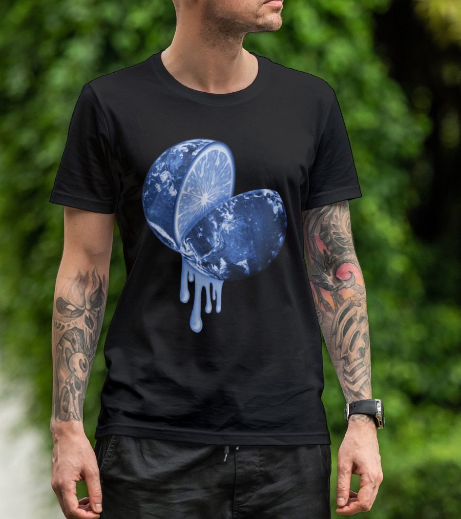 When Life Gives You Lemons Blue Earth Citrus Planet Dripping Juicy Globe T-Shirt