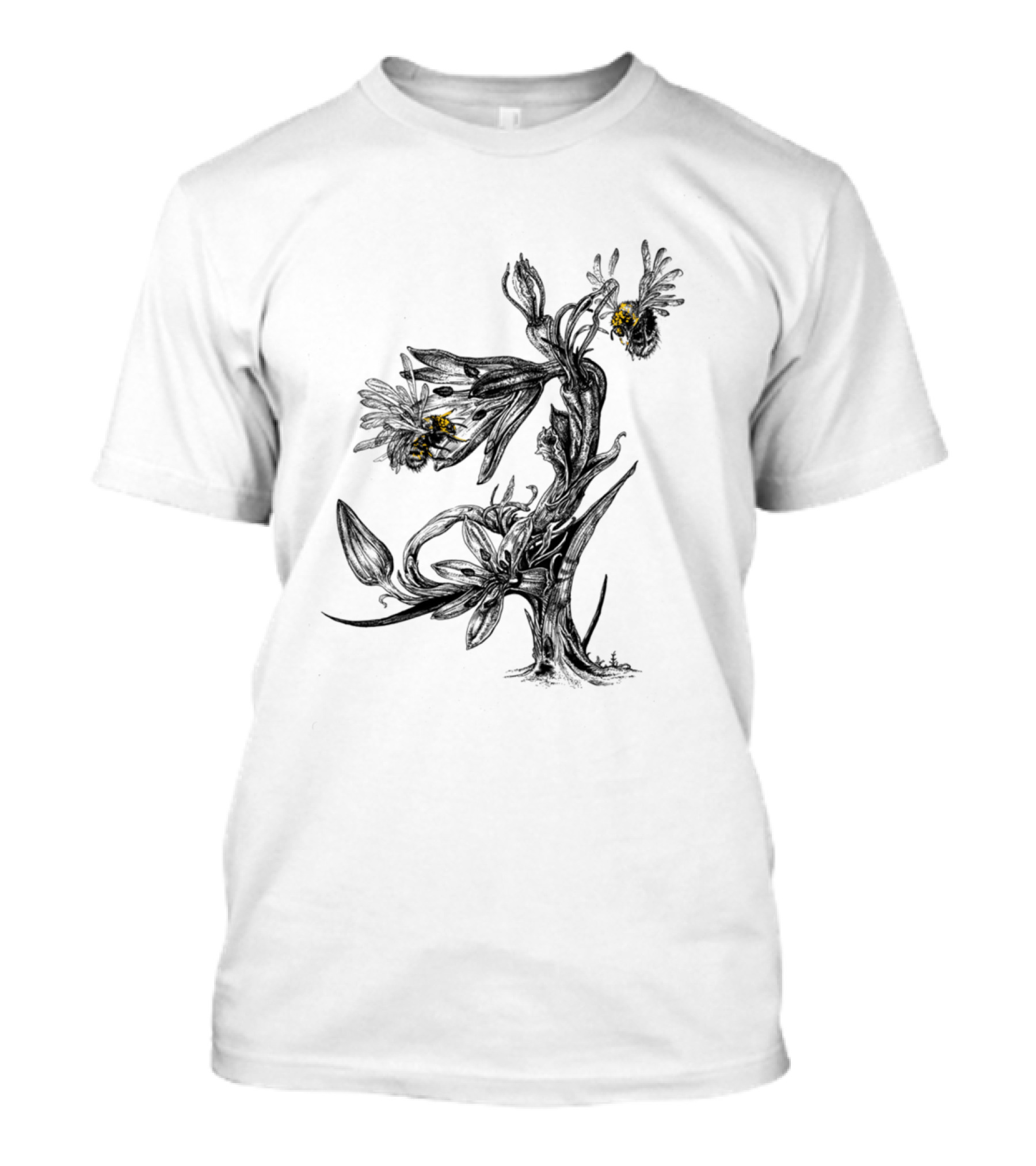 Pollinators Dark Floral With Yellow Highlighted Insects T-Shirt