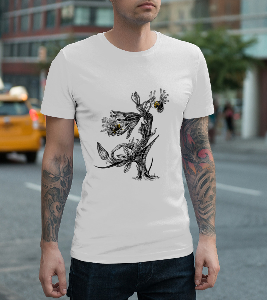 Pollinators Dark Floral With Yellow Highlighted Insects T-Shirt