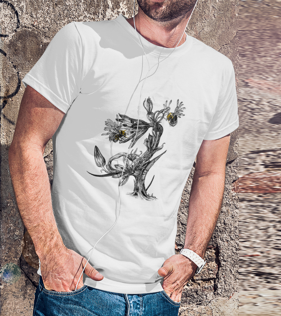 Pollinators Dark Floral With Yellow Highlighted Insects T-Shirt