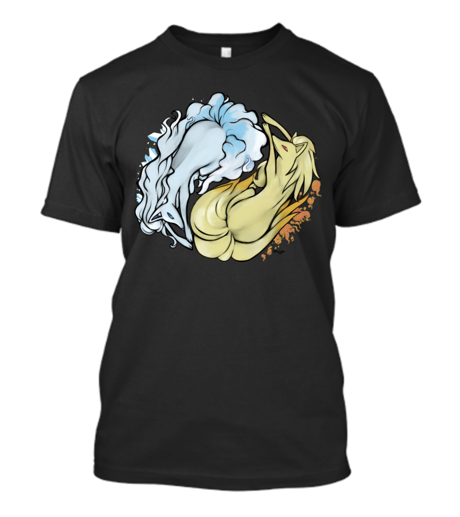 Fire And Ice Ninetales Alolan Vulpix Pokemon Fusion T-Shirt