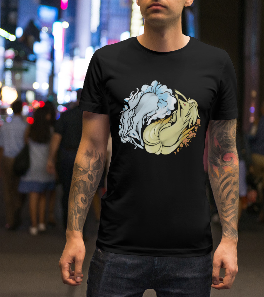 Fire And Ice Ninetales Alolan Vulpix Pokemon Fusion T-Shirt