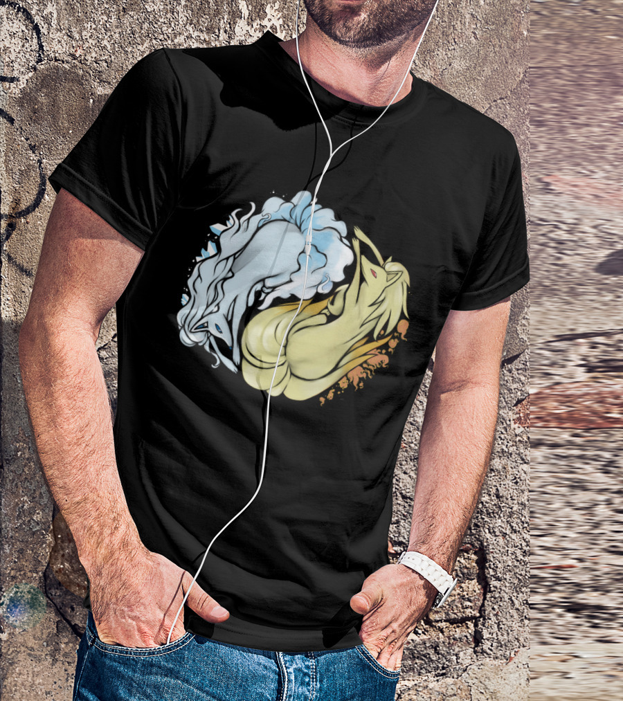 Fire And Ice Ninetales Alolan Vulpix Pokemon Fusion T-Shirt