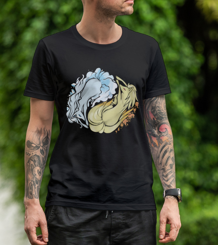 Fire And Ice Ninetales Alolan Vulpix Pokemon Fusion T-Shirt