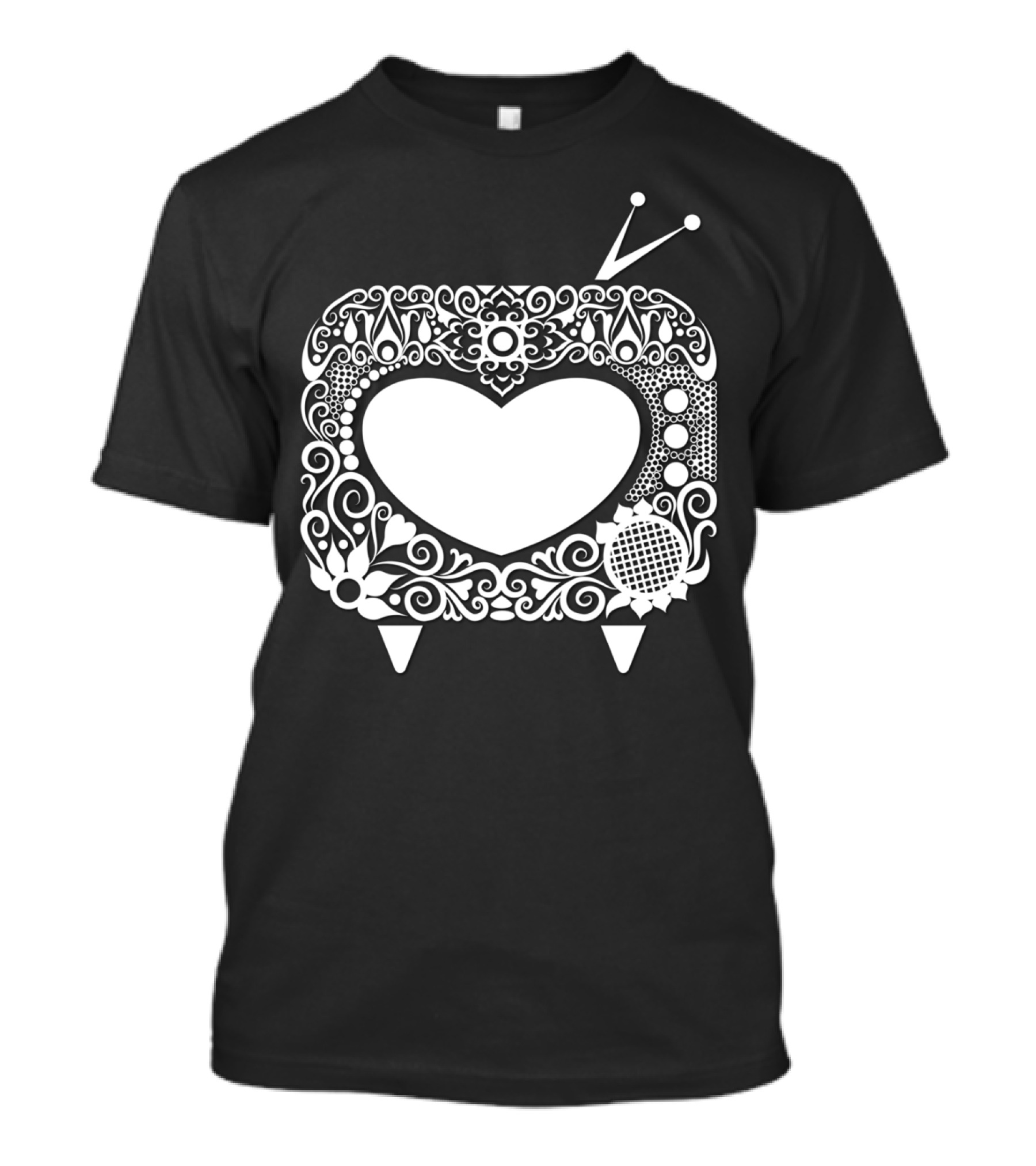 I Love Television Heart Floral Ornate TV T-Shirt