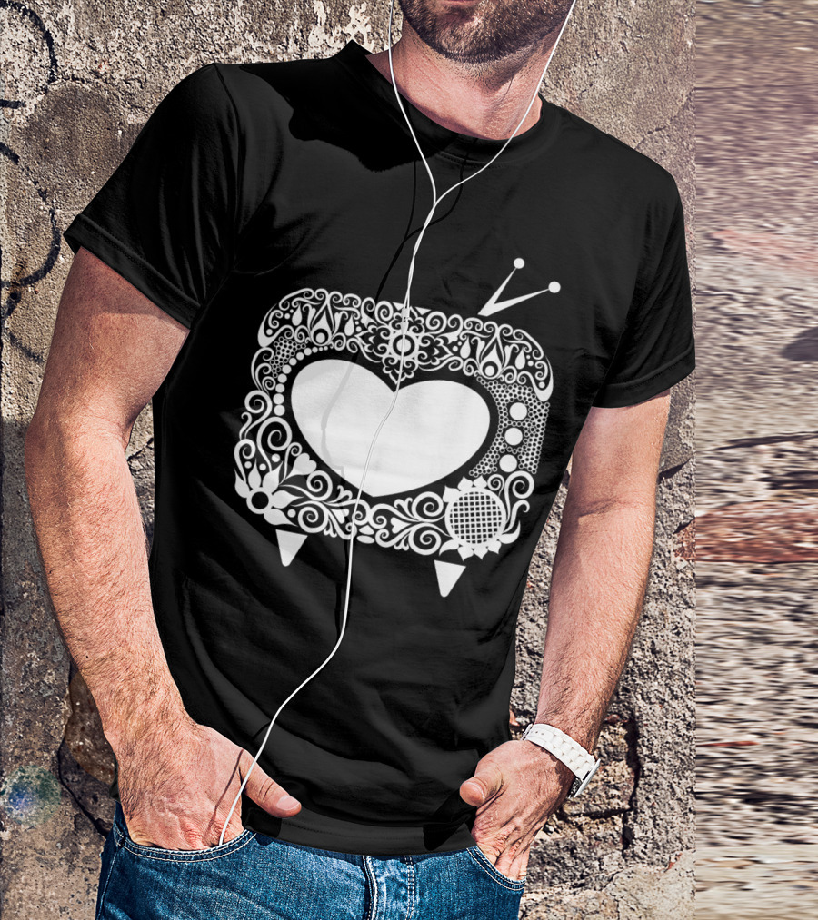I Love Television Heart Floral Ornate TV T-Shirt