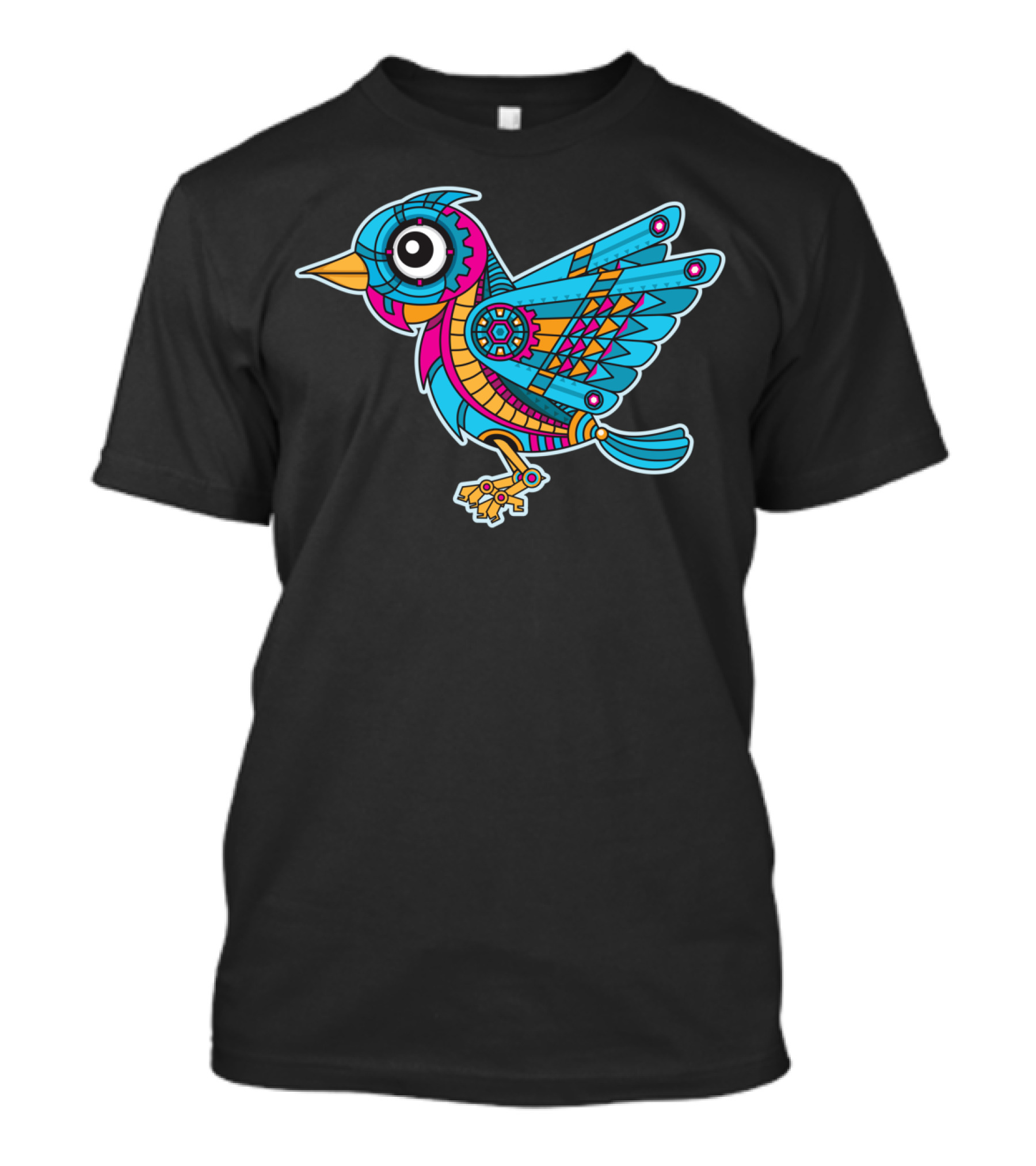 Mechanical Bird Colorful Geometric Design With Gears T-Shirt