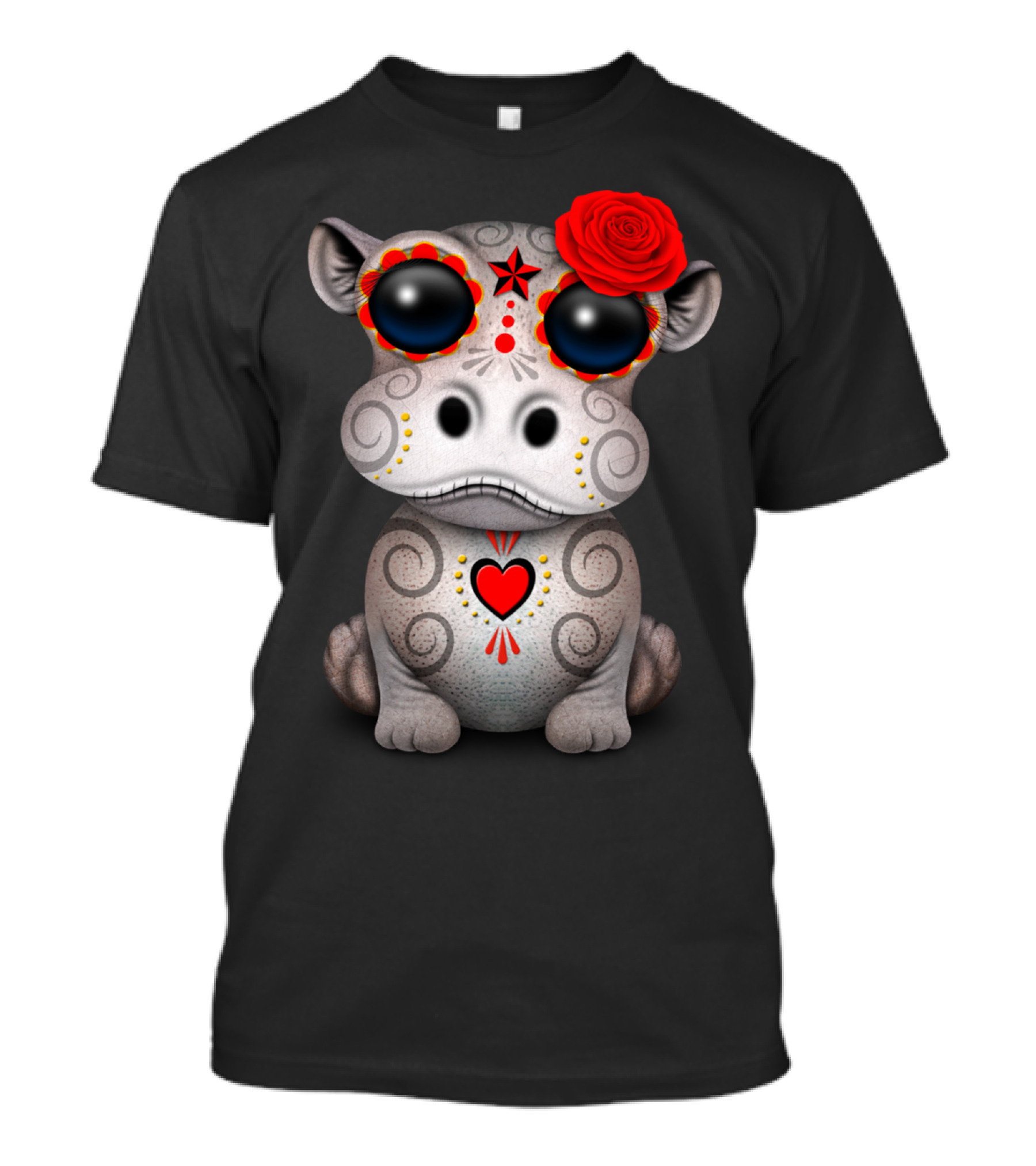 Red Day Of The Dead Sugar Skull Baby Hippo T-Shirt