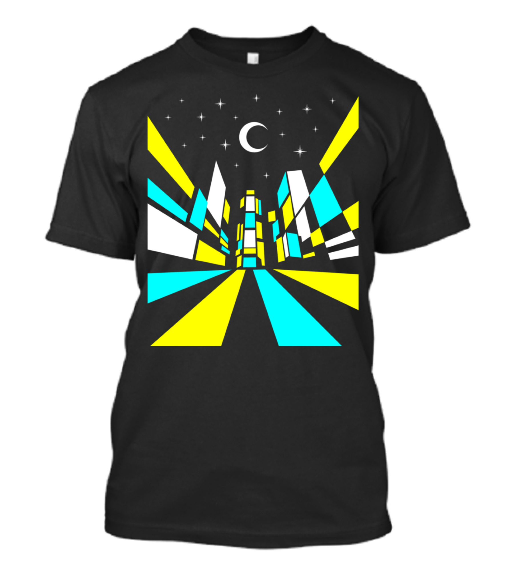 NEW YORK NIGHT CITYSCAPE MOON AND STARS GEOMETRIC SKYLINE T-Shirt