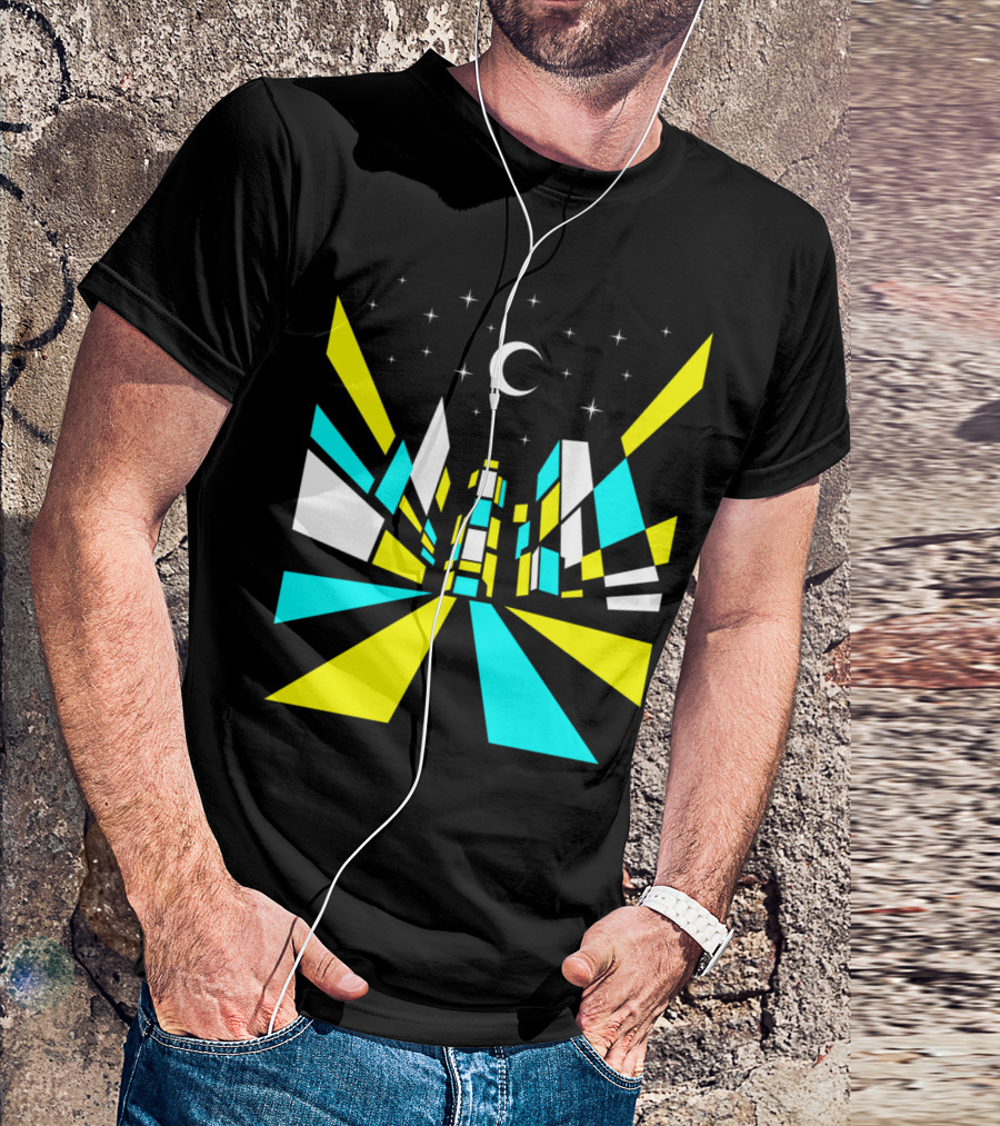 NEW YORK NIGHT CITYSCAPE MOON AND STARS GEOMETRIC SKYLINE T-Shirt