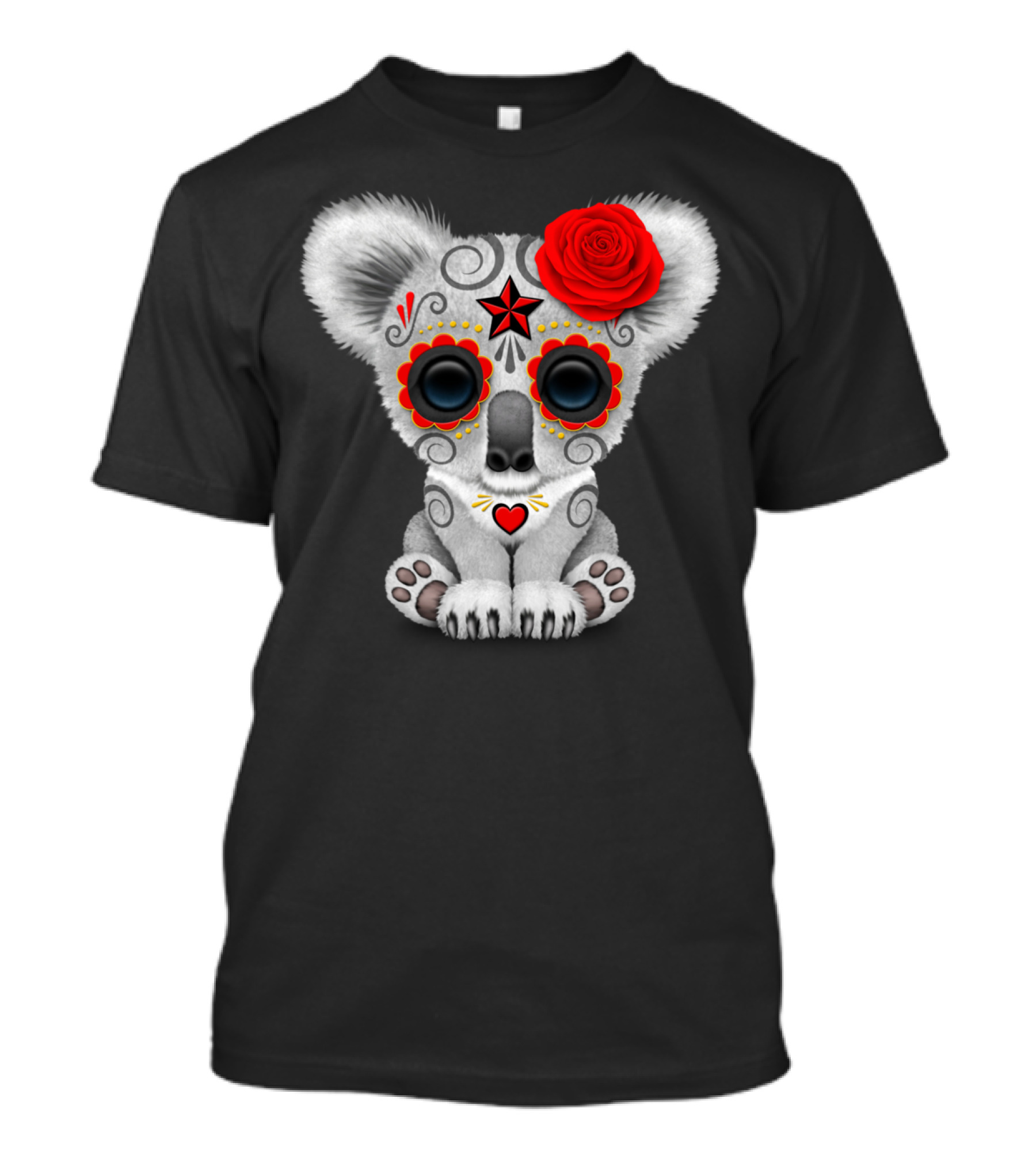 Day Of The Dead Sugar Skull Koala With Red Rose And Heart T-Shirt