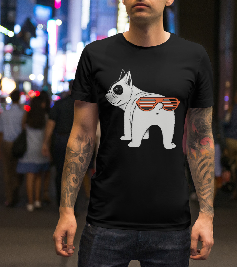 Second Face French Bulldog With Sunglasses Optical Illusion T-Shirt