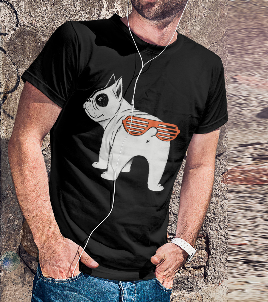 Second Face French Bulldog With Sunglasses Optical Illusion T-Shirt
