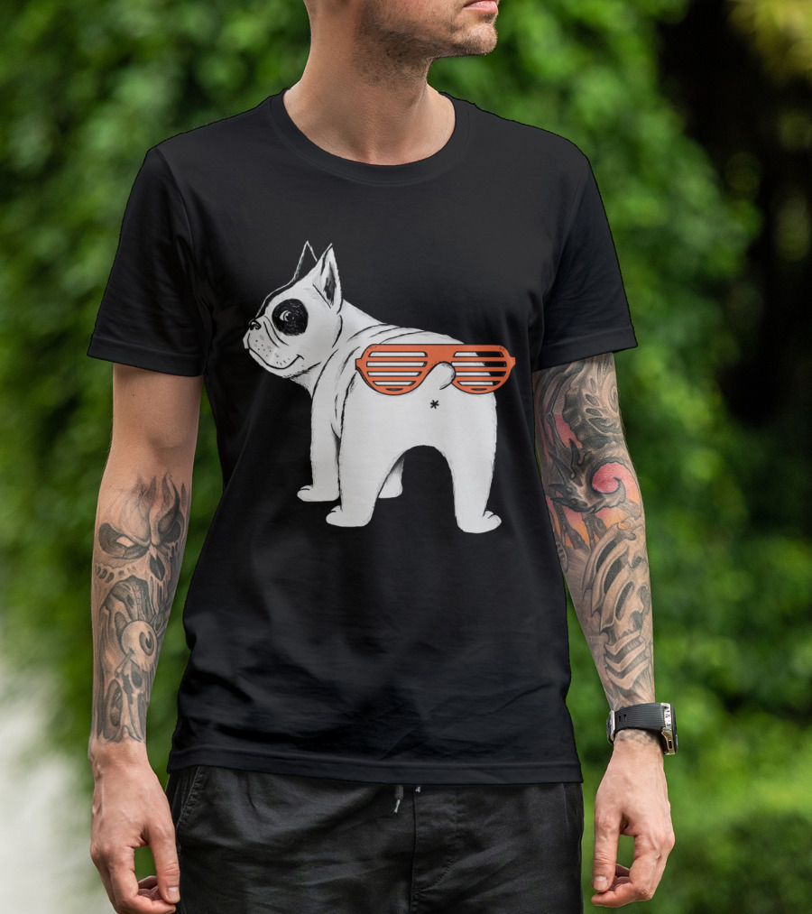 Second Face French Bulldog With Sunglasses Optical Illusion T-Shirt