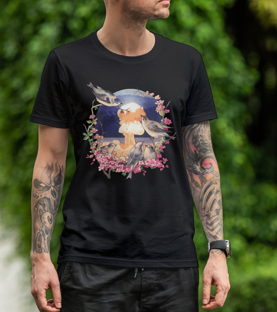 Second Sun Birds With Blossoms And Explosion In Background T-Shirt