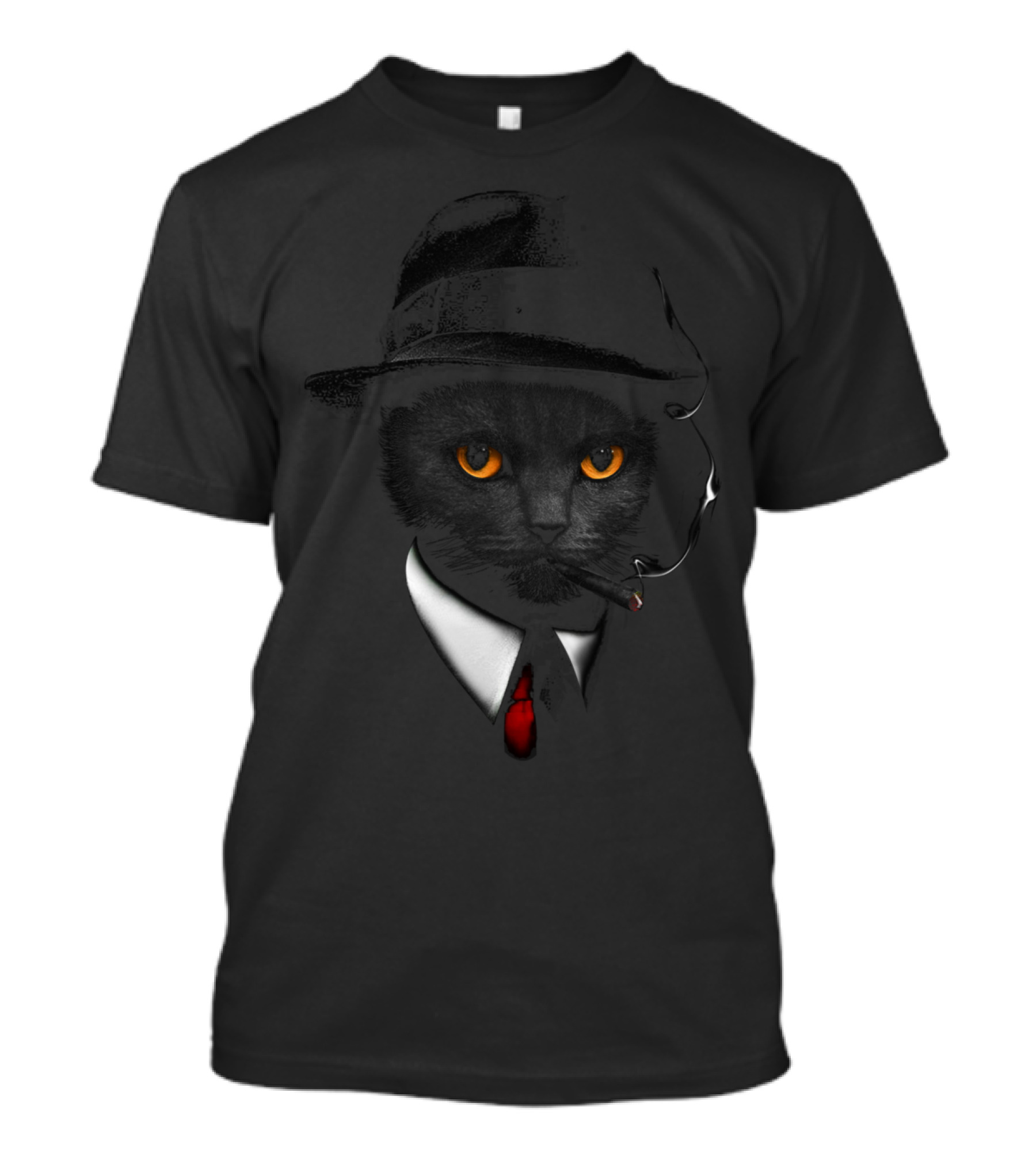 Secret Agent Cat In Hat And Tie Smoking Cigarette T-Shirt