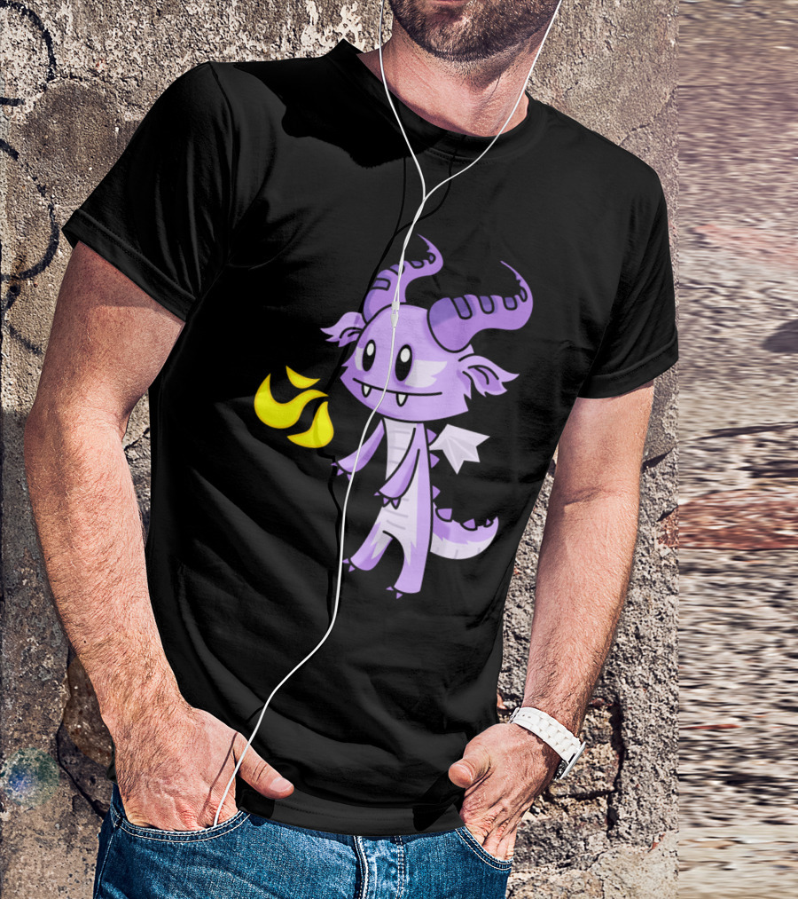 Fire Breathing Cute Purple Dragon With Horns And Flames T-Shirt