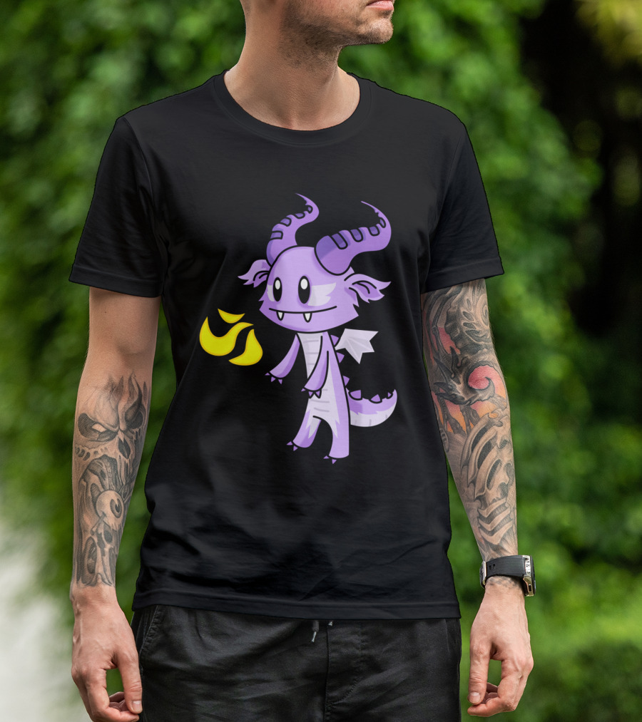 Fire Breathing Cute Purple Dragon With Horns And Flames T-Shirt
