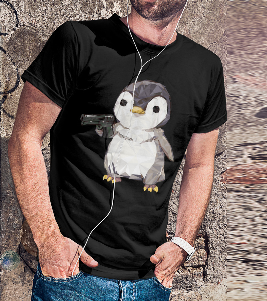 Cubic Penguin Power Gun Gaming Meme T-Shirt