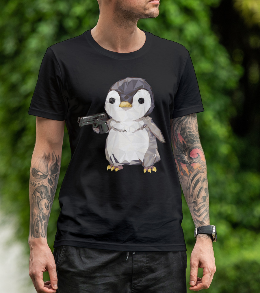 Cubic Penguin Power Gun Gaming Meme T-Shirt