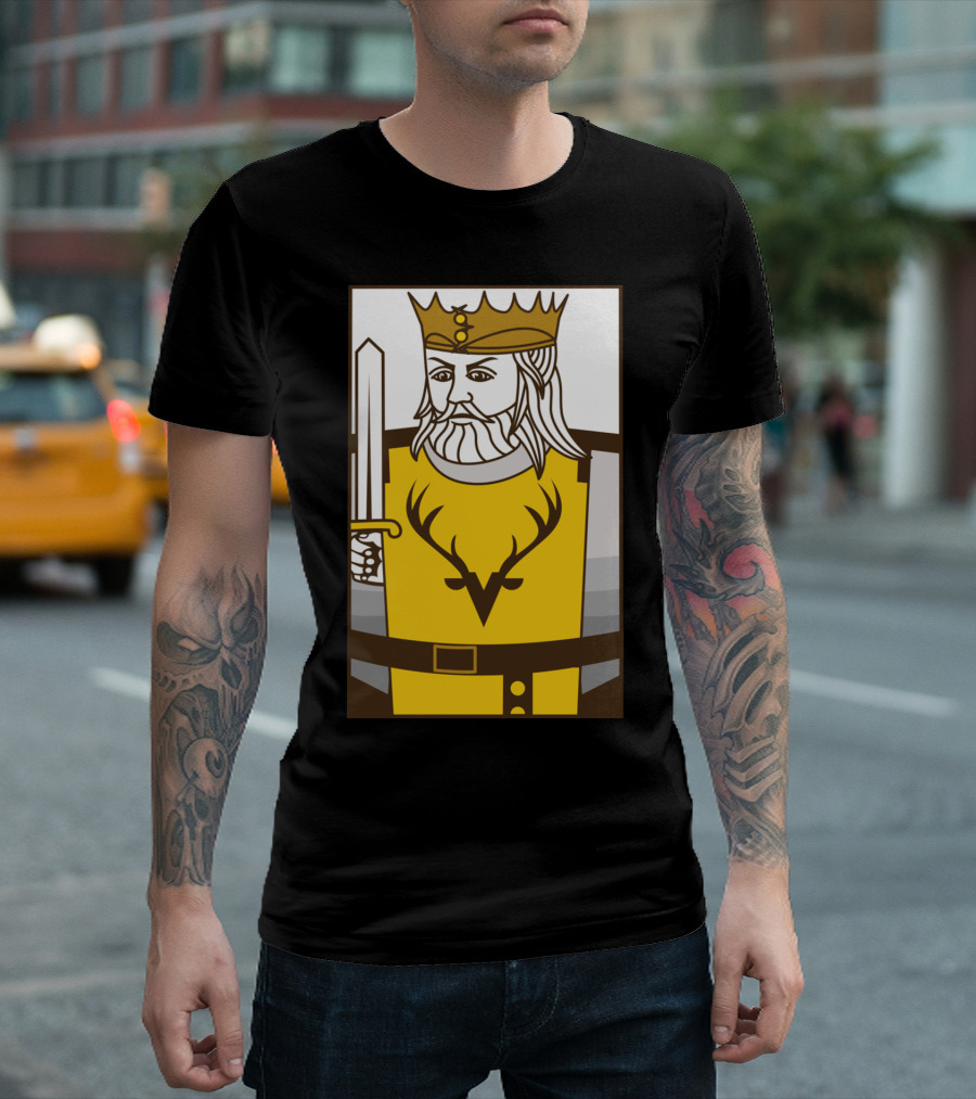 King Stag Royal Knight with Sword and Antler Crest T-Shirt