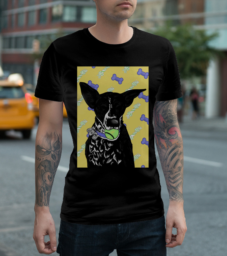 Sully Dog With Tennis Ball And Toy Background T-Shirt