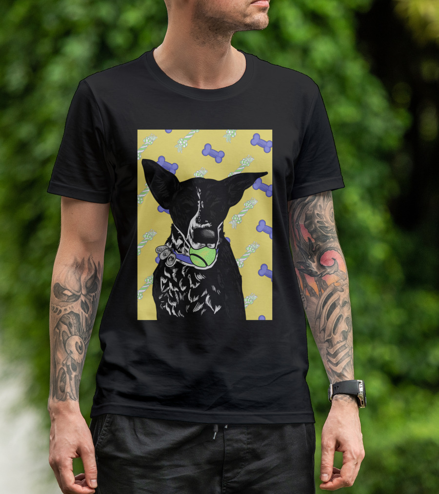 Sully Dog With Tennis Ball And Toy Background T-Shirt
