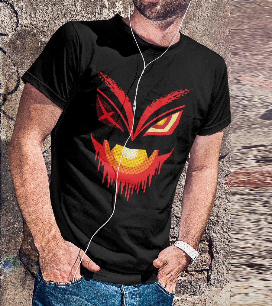 Thread And Blood Menacing Red Dripping Face With Fierce Eyes T-Shirt