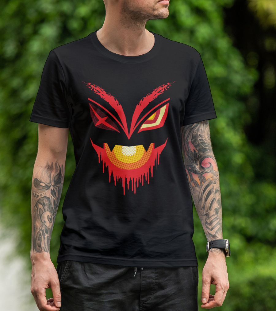 Thread And Blood Menacing Red Dripping Face With Fierce Eyes T-Shirt