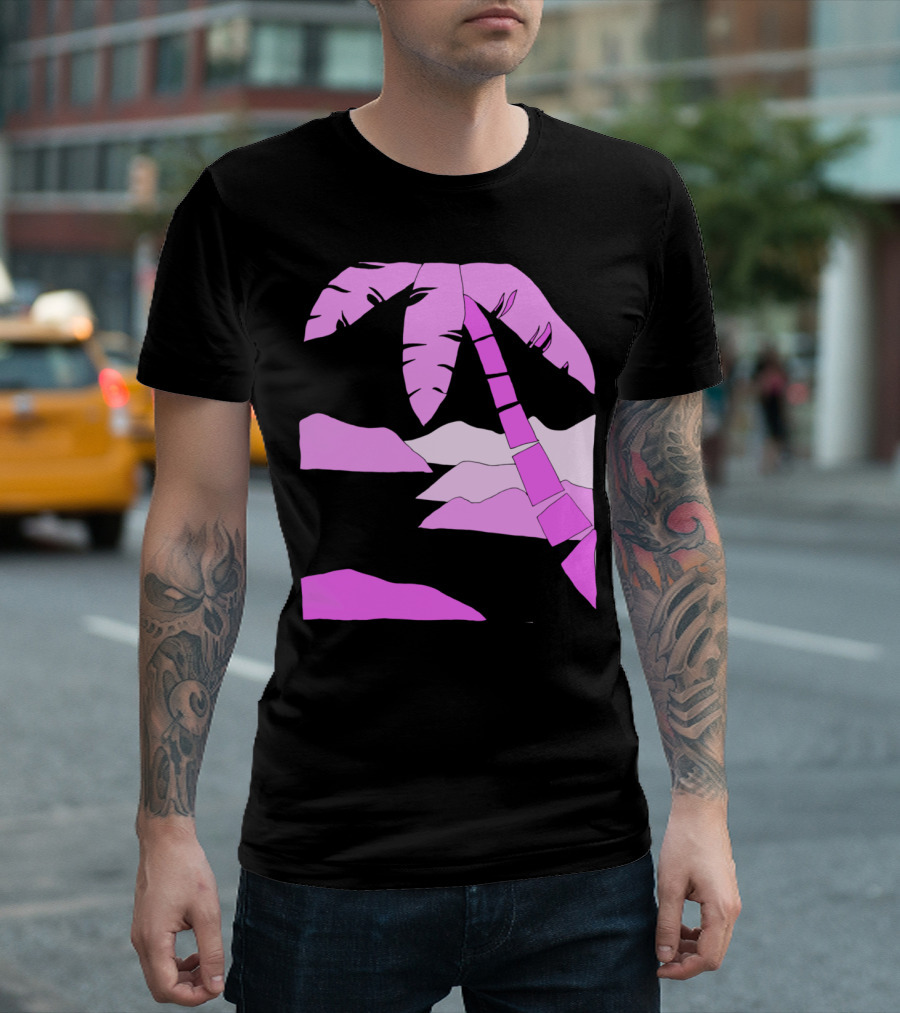 Live With Love Tropical Sunset Palm Tree Pink T-Shirt