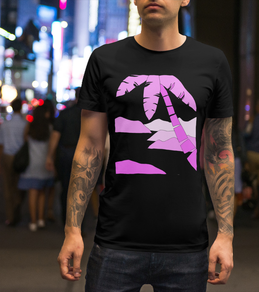 Live With Love Tropical Sunset Palm Tree Pink T-Shirt