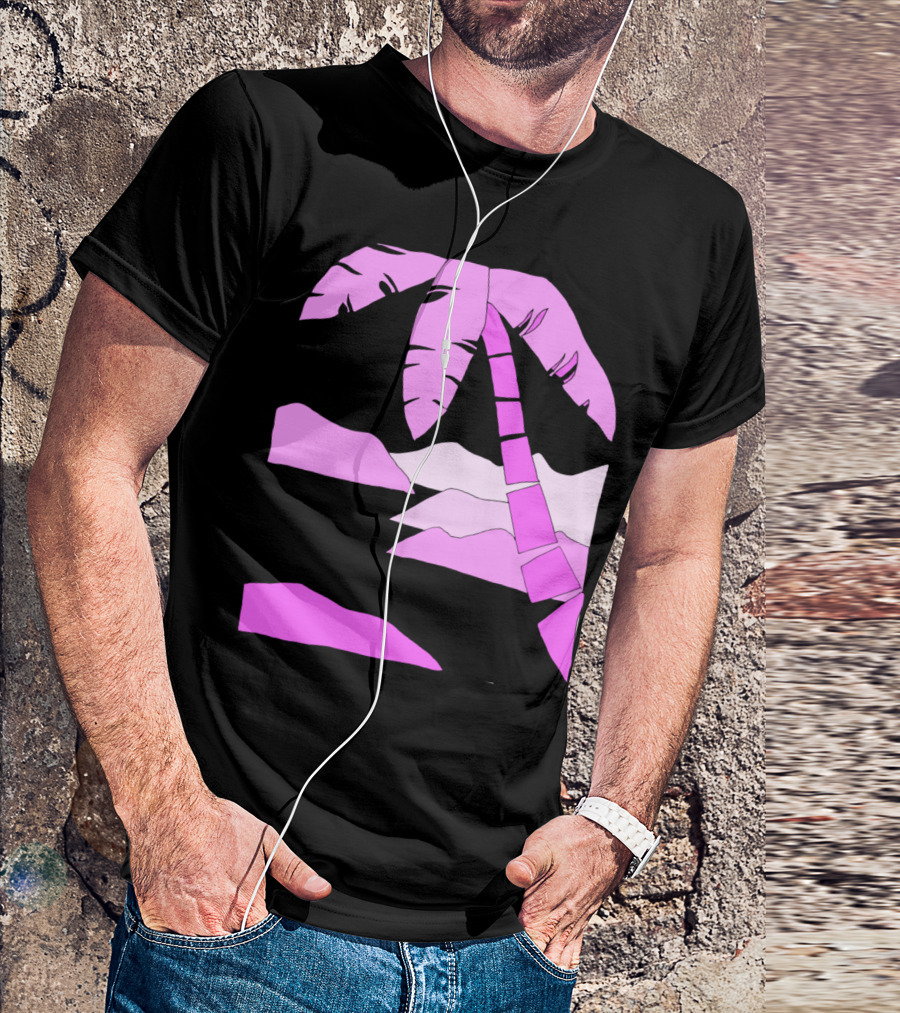 Live With Love Tropical Sunset Palm Tree Pink T-Shirt